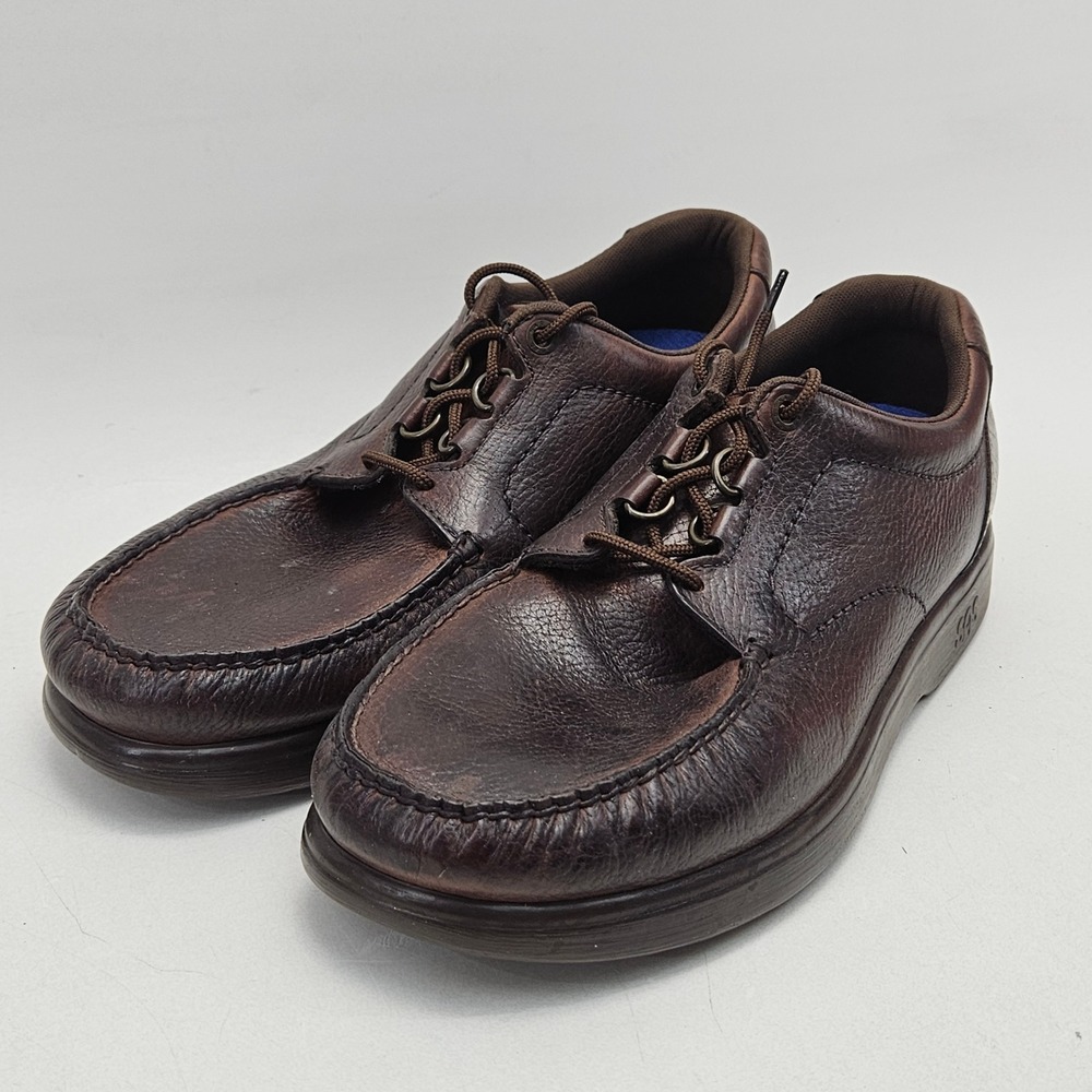SAS Time Out Mens 10.5W Walking Shoes Dark Brown Leather Moc Toe Oxfords wide